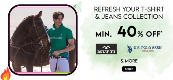 Ajio Loot ~ 🔥 Refresh your Tshirt & Jeans Collection at Min. 40% OFF with Mufti, US Polo & more