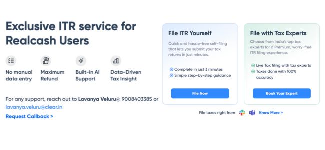 Get Exclusive ITR Service for RealCash Users - Upto 80% OFF