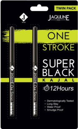 Jaquline USA One Stroke Super Black Kajal Twin Pack |Water & Smudge Proof Kajal(Black, 0.6 g) Starst From 122