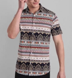 COMBRAIDED Men Striped Casual Blue Shirt
