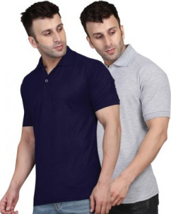 INKKR Solid Men Polo Neck Black, Grey T-Shirt