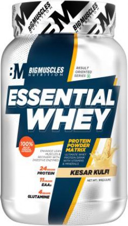 BIGMUSCLES NUTRITION Essential | 24g Protein with Digestive Enzymes, Vitamin & Minerals Whey Protein(1 kg, Kesar Kulfi)