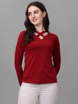 VeBNoR Casual Solid Women Maroon Top