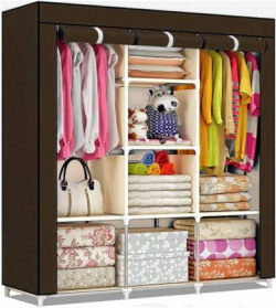FurniGully 6 + 2 Shelf 3 Door 88130 (Finish Color -Red Do-It-Yourself) Carbon Steel Collapsible Wardrobe(Finish Color - BROWN, DIY(Do-It-Yourself))