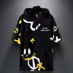 NB NICKY BOY Men Hooded Neck Black T-Shirt