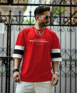 FIONAA TRENDZ Striped Men Round Neck Red T-Shirt