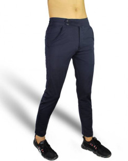 Men Slim Fit Blue Lycra Blend Trousers