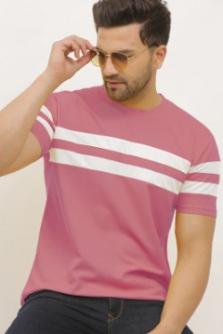 VeBNoR Striped Men Round Neck Pink T-Shirt