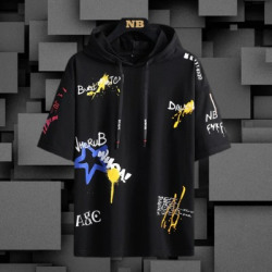 NB NICKY BOY Men Hooded Neck Black T-Shirt