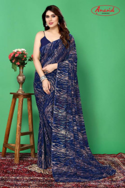 Striped, Graphic Print Daily Wear Georgette Saree(Dark Blue)