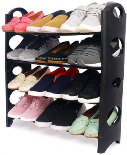 Quickmart Premium 4 shelf Plastic Shoe Rack For Home/OFFICE Plastic Shoe Stand(Black, 4 Shelves, DIY(Do-It-Yourself))