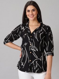 Dressar Women Printed Casual White, Black Shirt