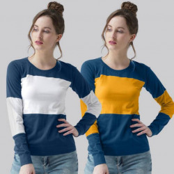 Pack of 2 T-shirt Women Solid Round Neck Cotton Blend Multicolor T-Shirt
