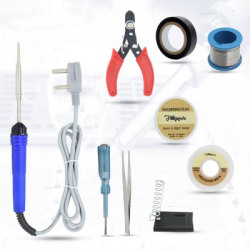 Hillgrove Electronic Gadget 9in1 New Mobile Soldering Iron Equipment Tool Machine Combo Kit Set with Flux Paste and Wire 25 W Simple(Flat Tip)