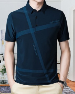 EyeBogler Solid Men Polo Neck Blue T-Shirt