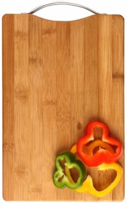 REVOLUTION Thick Wooden Bamboo Kitchen Chopping Cutting Slicing Board with Holder for Fruits Vegetables Meat Bamboo Cutting Board(Brown Pack of 1 Dishwasher Safe)