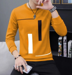 JUGULAR Striped Men Round Neck Yellow T-Shirt