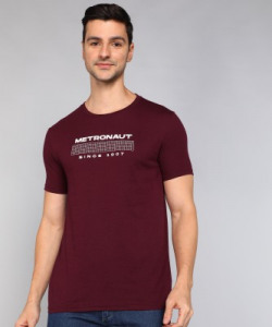 METRONAUT Printed Men Crew Neck Maroon T-Shirt