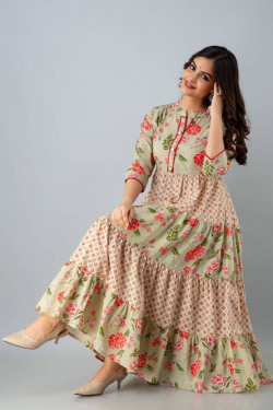 Women Printed Viscose Rayon Anarkali Kurta(Light Green)