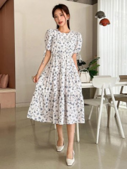 KOTTY Women Fit and Flare White, Grey, Black Dress
