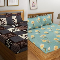 Loof Klapper 140 TC Microfiber Double Floral Flat Bedsheet(Pack of 2, Multicolor-10)