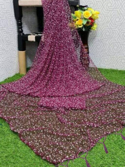 Embellished Bollywood Nylon, Net Saree(Purple)