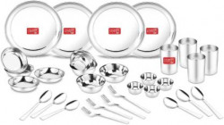 Classic Essentials Pack of 32 Stainless Steel Plain Dinner set ,32-Pieces,Silver -Heavy Gauge Dinner Set(Silver)