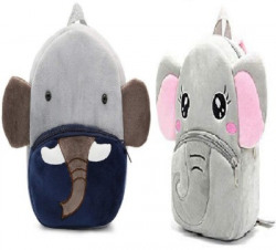 Lychee Bags Combo of Velvet Printed Kids School Bags 2 Elephents 10 L Backpack(Grey)