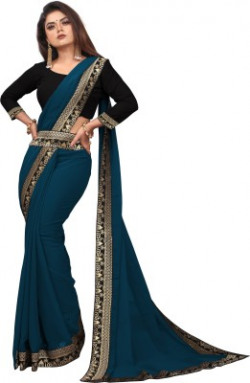 Aaru Fashion Solid/Plain Bollywood Georgette Saree(Dark Green)