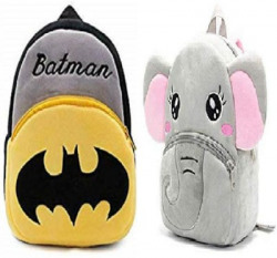 Lychee Bags Combo of Velvet Printed Kids School Bags Batmen And Elephent 10 L Backpack(Yellow, Black, Grey)
