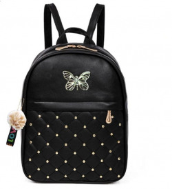 Small 15 L Backpack Pu Leather PomPom Keychain Stylish and Trending New Design Women Backpack for College(Black)