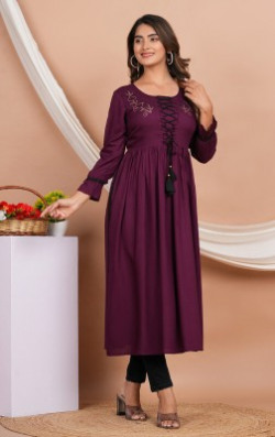 SILKAI Women Embroidered Ethnic Dress Kurta(Purple)