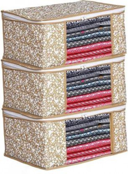 STARSREWIN Clothes Cover Trendy Spun Bonded Non Woven Saree Cover Storage Bags for Clothes with primum Quality Combo Offer Saree Organizer for Wardrobe/Organizers for Clothes/Organizers for Wardrobe Zig-Zag Grey Printed ( Pack Of 3 ) 103(Grey)