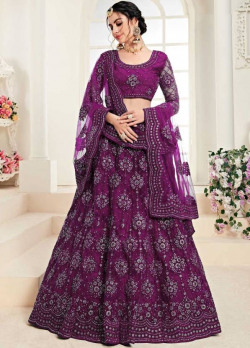 Embroidered Semi Stitched Lehenga Choli(Purple)