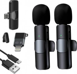 SHOP PLUS K9 Dual Collar Mic For IOS/Android Type C Supported Microphone For Smartphone, Laptop, Video Recording YouTube Live Stream(Black)