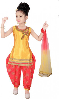 Girls Festive & Party Kurti, Patiala and Dupatta Set(Yellow Pack of 1)