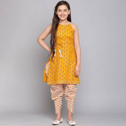 Girls Festive & Party, Wedding Kurta and Dhoti Pant Set(Yellow Pack of 1)