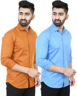 Men Regular Fit Solid Spread Collar Casual Shirt