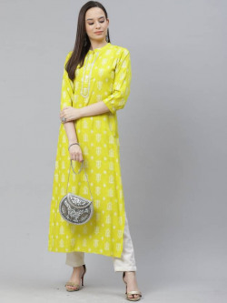 Women Printed Viscose Rayon A-line Kurta(Light Green)
