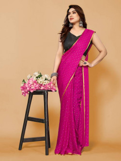 Embellished, Printed Bollywood Chiffon Saree(Pink)