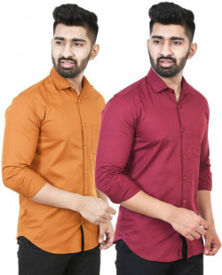 Men Regular Fit Solid Spread Collar Casual Shirt(Pack of 2)