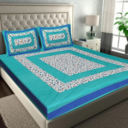 FrionKandy Living 104 TC Cotton Double Jaipuri Prints Flat Bedsheet(Pack of 1, Turquoise B1)