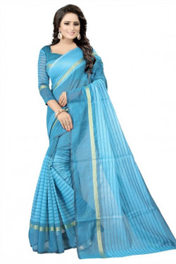 Printed, Self Design, Striped, Checkered Mysore Cotton Silk Saree(Light Blue)
