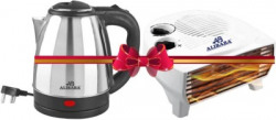 Alibaba Super Combo Pearl Super Efficient 2L Electric Kettle (2 L, Silver) & Dazzler Fan Room Heater