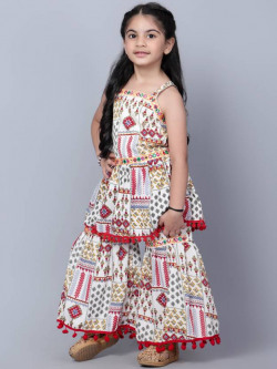 Baby Girls Ethnic Jacket, Kurta and Pallazo Set