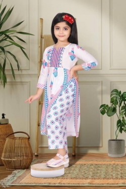 Girls Festive & Party Kurta and Pyjama Set(Multicolor Pack of 1)