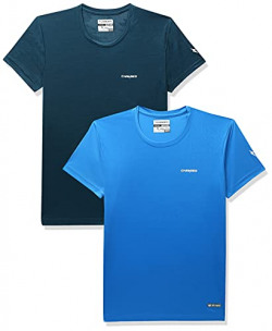 Charged Active-001 Camo Jacquard Round Neck Sports T-Shirt Petrol-Green Size Small And Charged Play-005 Interlock Knit Geomatric Emboss Round Neck Sports T-Shirt Scuba Size Small