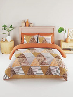 Bianca 192TC Bamboo Micro King Bedsheet with 2 Pillow Covers -3Pc Set (Tokyo-Bay) Geometric-Brown/Multi