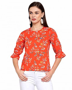 Style Quotient Women Orange and Multi Floral Printed Rayon Smart Casual Top