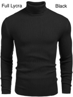 BLACK BLINK Self Design High Neck Casual Men Black Sweater